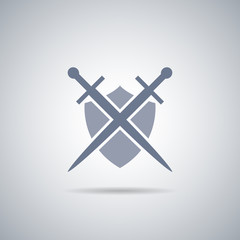 Shield and sword icon,shield and sword silhouette with shadow