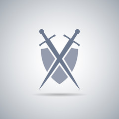 Shield and sword icon,shield and sword silhouette with shadow