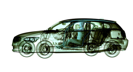 xray image of a car with test driver