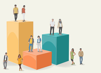 3d design of a text box frame background with cartoon teenagers. Asian, muslin and black people.
