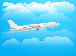 Naklejka na ściany i meble Flying aircraft in the sky. Flat design illustration