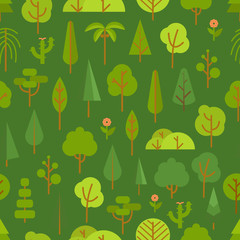 Different trees collection. Lineart design seamless pattern