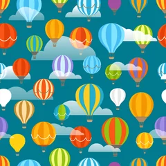 Fototapete Heißluftballon Nahtloses Muster der verschiedenen bunten Luftballone