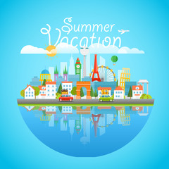 Naklejka premium Dirrefent world famous sights. Summer vacation travelling concep