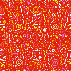 Different hand-drawn doodle elements pattern. Abstract seamless
