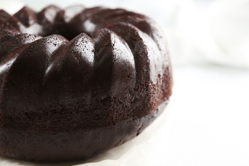 Chocolate muffin cake, on the table, close-up