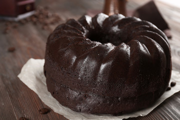 Chocolate muffin cake, on the table
