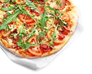 Delicious fresh pizza isolated on white