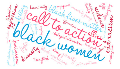 Black Women Word Cloud on a white background. 