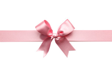 Pink ribbon bow on white background