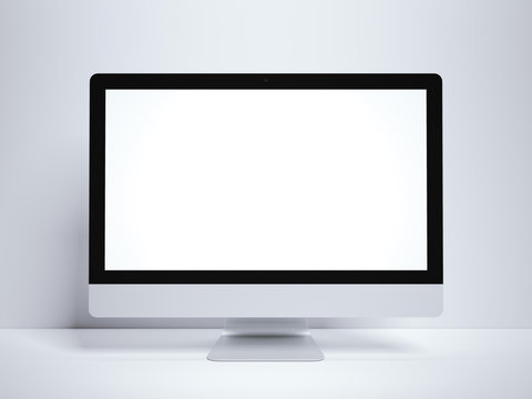 Silver monitor screen with blank display. 3d rendering