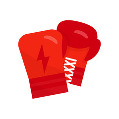 Boxing gloves vector illustration. Boxing gloves flat icon. Boxing gloves hanging. Red boxing gloves isolated on white background. Boxing equipment with lightning