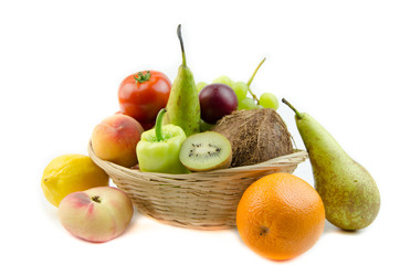 Fruits and vegetables on a white background