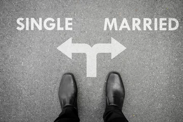 Foto op Plexiglas Black shoes at the crossroad - single or married © mantinov