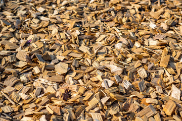Closeup of wood chip path covering