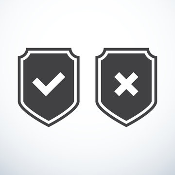 Set of shield icons. Tick and cross