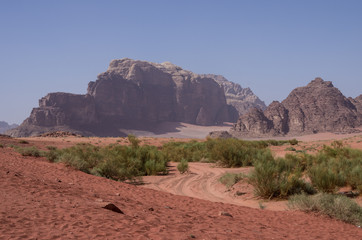 View of Nature, desert and rocks of Wadi Rum (Valley of the Moon), Jordan