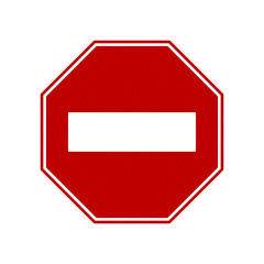 A red stop sign. Brick. Sign of prohibition.