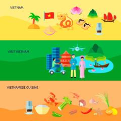 Fototapeta premium Vietnamese Culture Horizontal Flat Banners Set