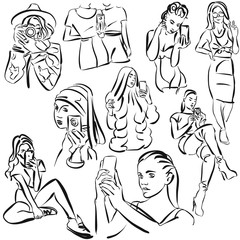 Selfie Hintergrund Set verschiedener Frauentypen