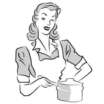 Hausfrau mit kochtopf, alte Werbung, Illustration