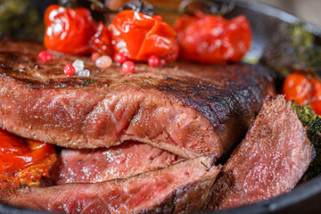 steak medium rare with a cut. meat barbecue. Food shot side close.