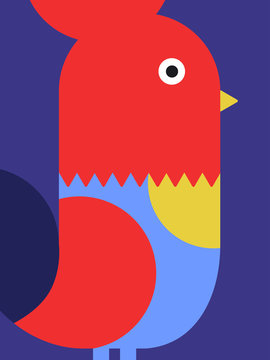 Cute cartoon, geometric style rooster vector illustration
