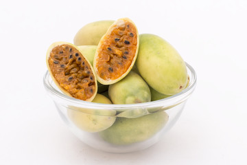 Latin American fruit: banana passionfruit Passiflora tripartita), tumbo, curuba, taxo).