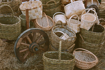 wicker baskets in retro style