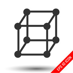 Molecular cube icon. Cube of lines and dots, molecular lattice, geometric shape, network connection, vector illustration
