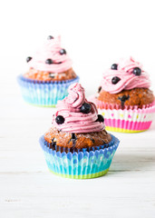 Blueberry Cupcakes decorated with whipped cream frosting