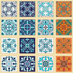 Vector set of Portuguese tiles. Beautiful colored patterns for design and fashion