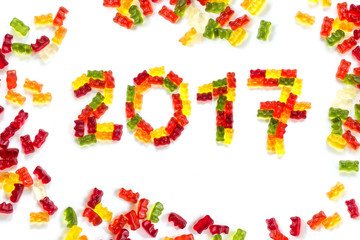 2017 made from  gummy bears as a happy New Year greeting card