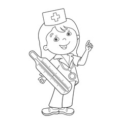 Coloring Page Outline Of cartoon doctor with thermometer