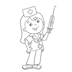 Coloring Page Outline Of cartoon doctor with a syringe