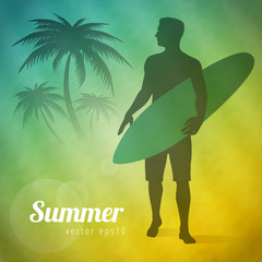 Summer background with surfer on beach