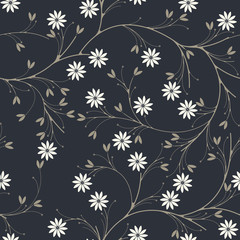 Elegant seamless pattern with chamomile flowers on blue backgrou - 114009128