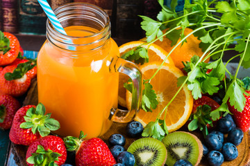 Homemade antioxidant summer fruits smoothie 