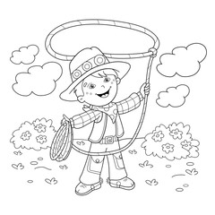 Coloring Page Outline Of cartoon cowboy with lasso