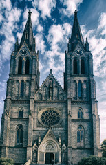 Fototapeta na wymiar Medieval Kostel sv. Ludmily - Church of St. Ludmila - in Prague, Czech republic, travel outdoor european religious image