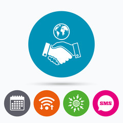World handshake sign icon. Amicable agreement.