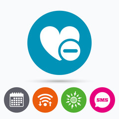 Heart sign icon. Remove lover symbol.