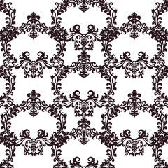 Vintage Floral Baroque ornament damask pattern. Elegant luxury texture for texture, fabric, wallpapers, backgrounds and invitation cards. Dark red color. Vector