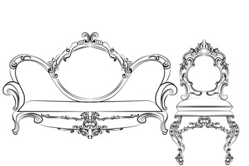 Sofa. couch furniture. Baroque Royal luxury style furniture with rich ornaments. Vector
