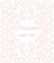 Wedding Invitation card with lace ornament. Rose quartz color. Vector