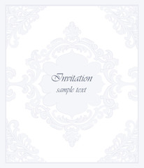 Vector Vintage Classic Invitation card Imperial style. Floral ornament background for design, wedding invitations, greeting cards, wallpaper. Serenity blue color
