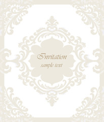 Vector Vintage Classic Wedding Invitation card Imperial style. Floral ornament background for design, wedding invitations, greeting cards, wallpaper. Cream color
