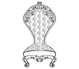 Royal chair with luxurious rich ornaments. Baroque Imperial luxury style furniture. Vector