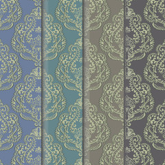 Vector floral damask ornament patterns set. Elegant luxury textures for textile, fabrics or wallpapers backgrounds. Trendy colors