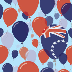 Cook Islands National Day Flat Seamless Pattern. Flying Celebration Balloons in Colors of Cook Islander Flag. Happy Independence Day Background with Flags and Balloons.